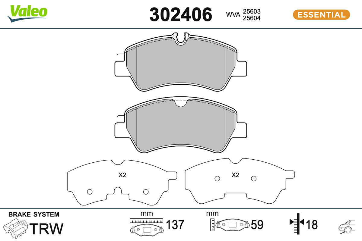 Jeu de 4 plaquettes de frein VALEO ref. 302406